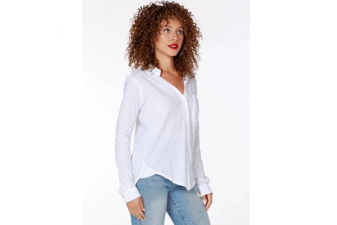 Camisa Bobi Collar Button Up Top Blanca