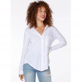 Camisa Bobi Collar Button Up Top Blanca