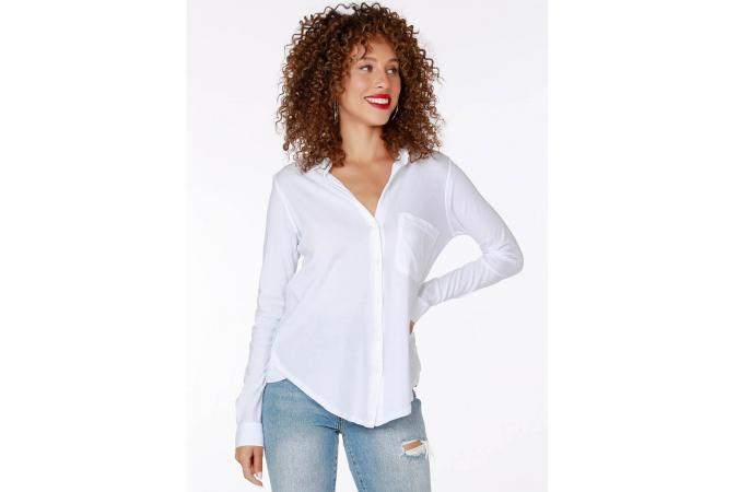 Camisa Bobi Collar Button Up Top Blanca