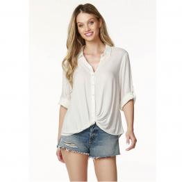 Camisa Bobi Twisted Button Ivory Blanca