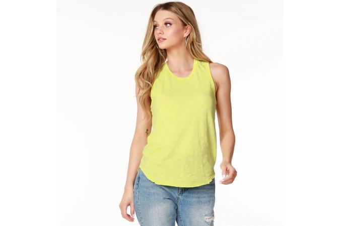 Camiseta Bobi Curved Raw Edge Tank Zest Fluor