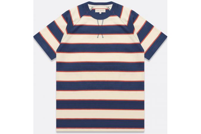 Camiseta Far Afield Raglan Dos Stripe Azul / Beige