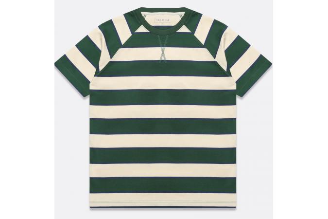 Camiseta Far Afield Raglan Dos Stripe Verde / Beige