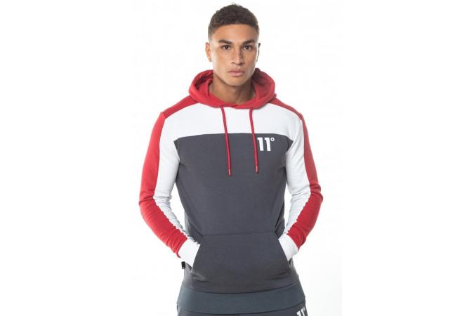 COLOUR BLOCK OULL OVER HOODIE ANTRACITE WHITE&RED