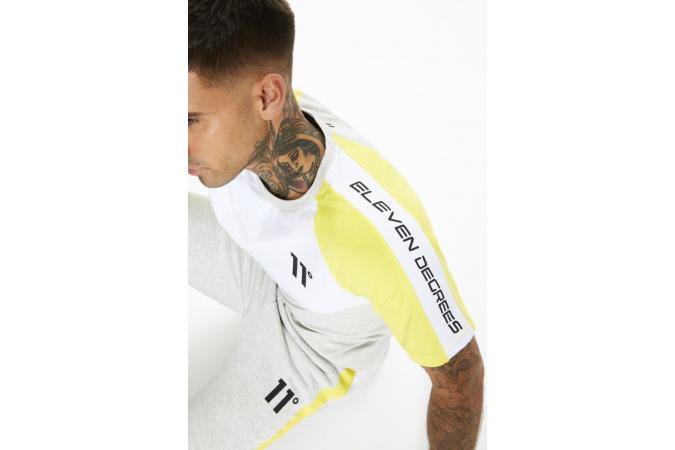 Cut And Sew Chevron muscle Fit T-Shirt Yellow/White/Tornado Marl