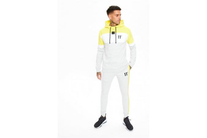 Cut and Sew Pull over Hoodie Yellow/white/Tornado Marl