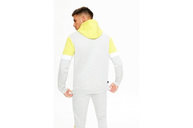 Cut and Sew Pull over Hoodie Yellow/white/Tornado Marl