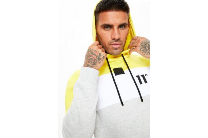 Cut and Sew Pull over Hoodie Yellow/white/Tornado Marl