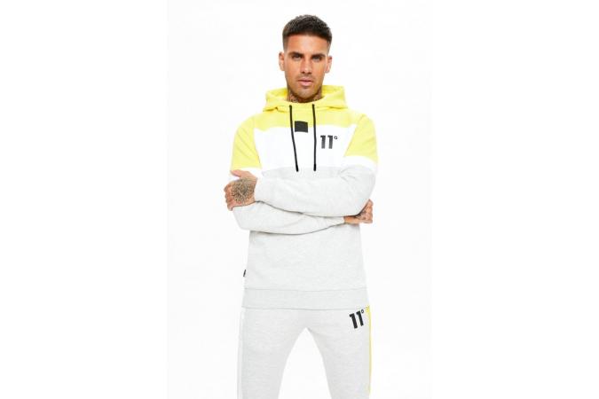 Cut and Sew Pull over Hoodie Yellow/white/Tornado Marl