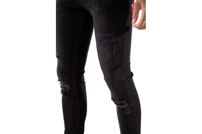 ESSENTIAL SUPER STRETCH DISTRESSED JEANS SKINNY FIT JET BLACK WA