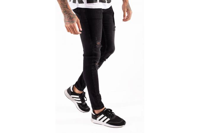 ESSENTIAL SUPER STRETCH DISTRESSED JEANS SKINNY FIT JET BLACK WA