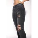 HIGH WAISTED RIP AND REPAIR SKINNY JEANS WASHED BLACK