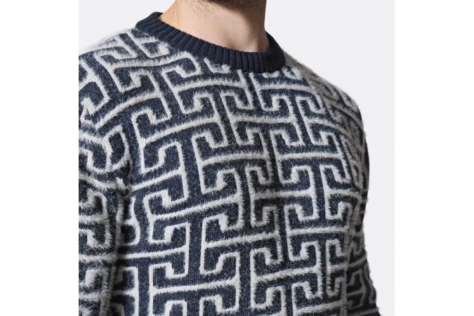 Jersey Far Afield Ramble Knit Azul-Blanco