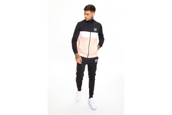 PANEL BLOCK POLY TRACK PANTS PEACH MELBA BLACK WHITE