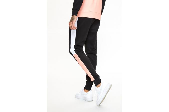 PANEL BLOCK POLY TRACK PANTS PEACH MELBA BLACK WHITE