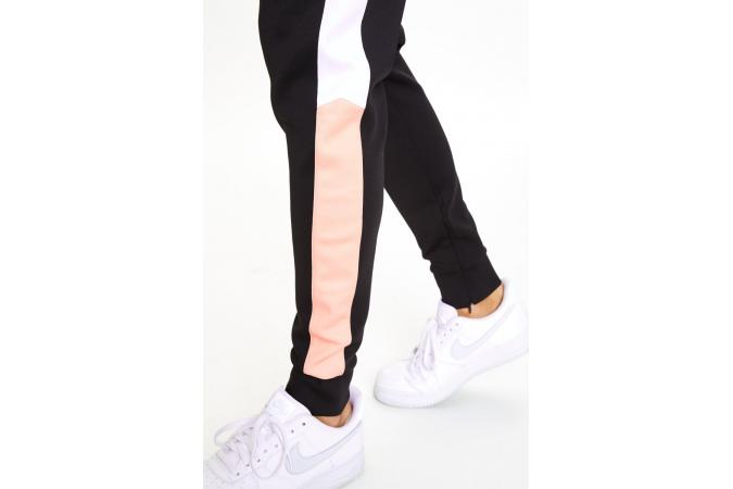 PANEL BLOCK POLY TRACK PANTS PEACH MELBA BLACK WHITE