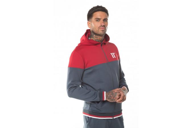 Sudadera Ribbed Full Zip Poly Track Top With Hood - Anthracite/Ski Patrol Red