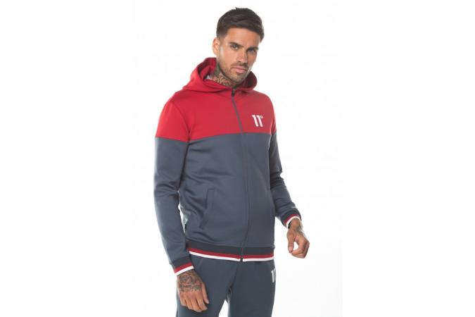 Sudadera Ribbed Full Zip Poly Track Top With Hood - Anthracite/Ski Patrol Red