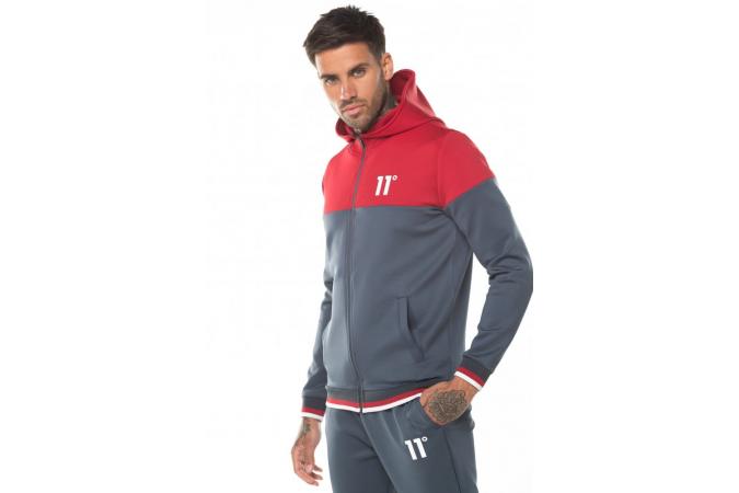 Sudadera Ribbed Full Zip Poly Track Top With Hood - Anthracite/Ski Patrol Red