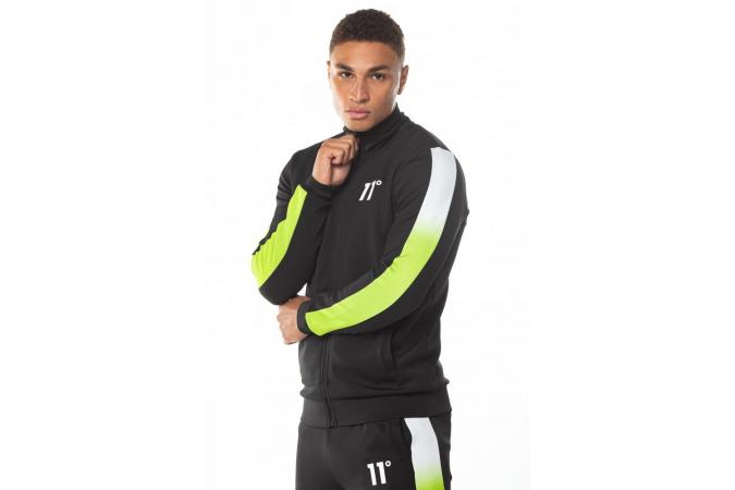 DOT FADE PANELLED POLY TRACK TOP BLACK,LIME GREEN,WHITE