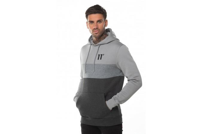 Sudadera Triple Panel Pull Over Hoodie - Anthracite Marl/Mid Grey/Silver